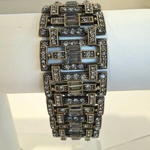 Heidi Daus Rhinestone Wide Statement Bracelet Gray Bronze Geometric Baguette